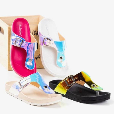 OUTLET Ladies' Black Holographic Sandals with Buckle Manila - Footwear