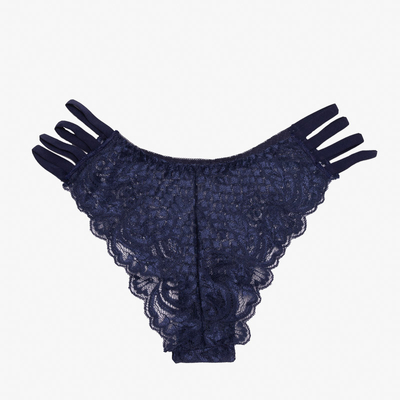 Navy blue lace women's panties, brasilian type with stripes - Underwear