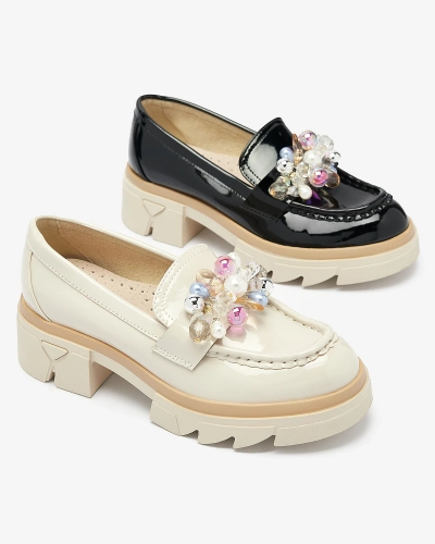 Lacquered beige moccasins for women Geloppa- Footwear
