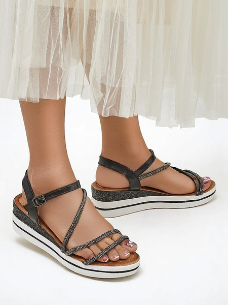 Royalfashion Women's wedge sandals with rhinestones Ballosa