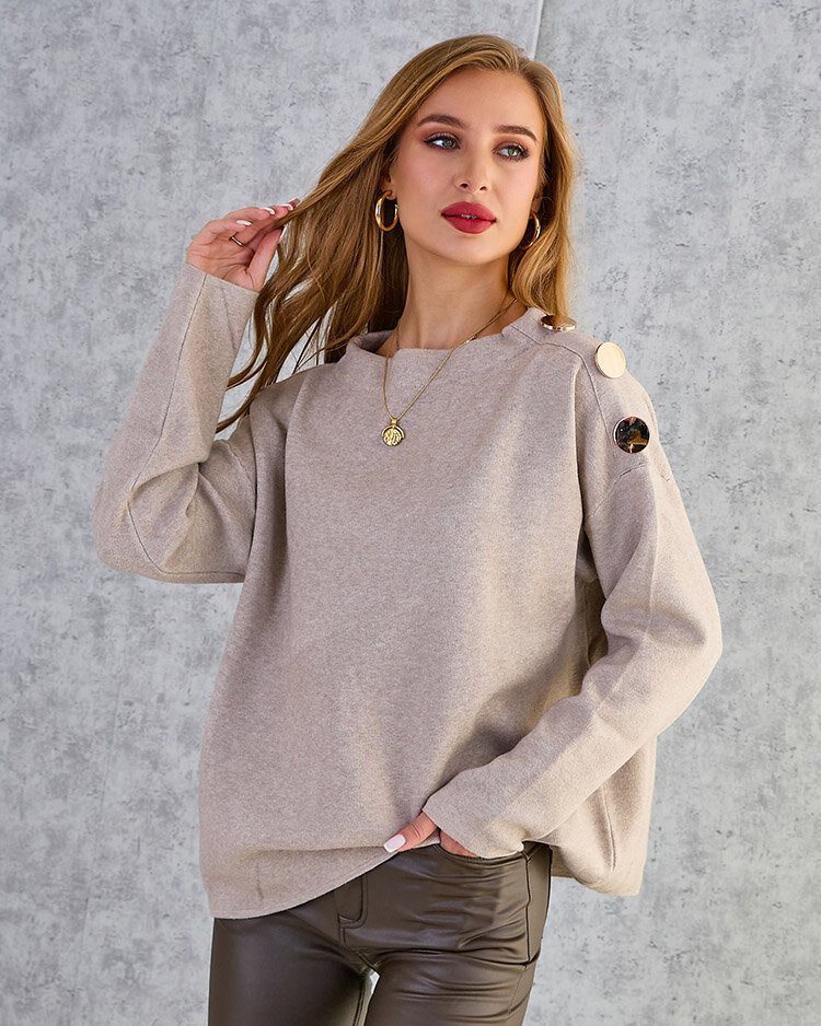 Royalfashion Plāns sieviešu džemperis ar plecu rotājumiem