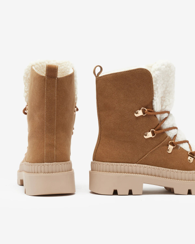 Royalfashion Женские утепленные ботинки-трапперы с овчиной верблюжьего цвета Lery Walk