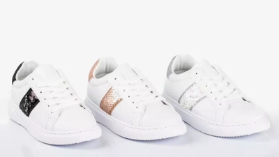 OUTLET Women's white sports sneakers with Hypnosis silver inserts - Footwear