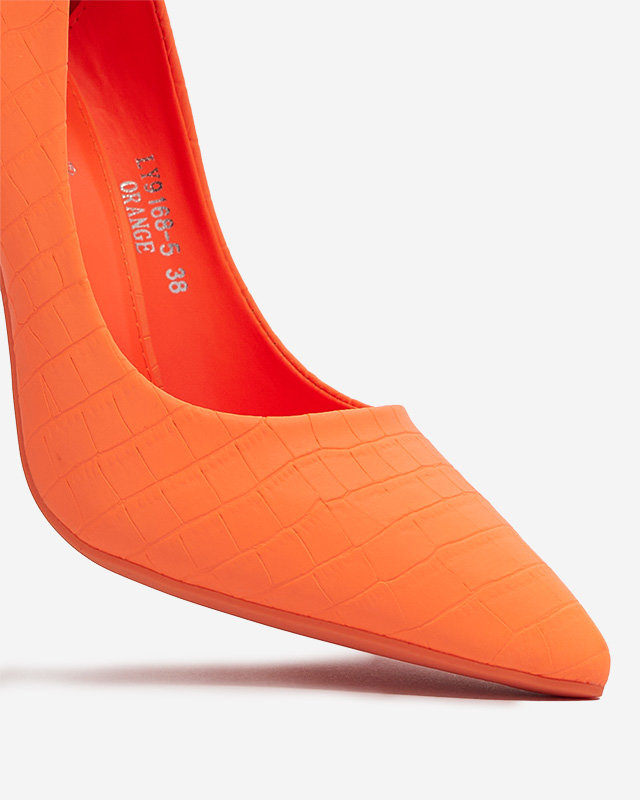 Neon orange women's stiletto pumps with embossing Asota - Footwear