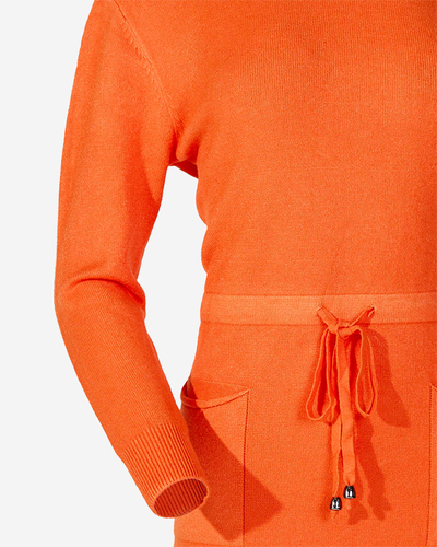 Orange women's sweater tunic with hood - Clothing