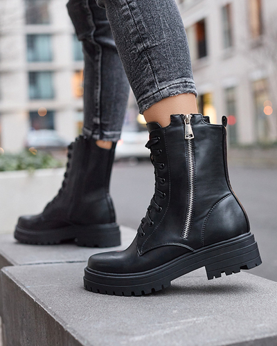 Black women's bagger boots with flat heel Fetisa - Footwear