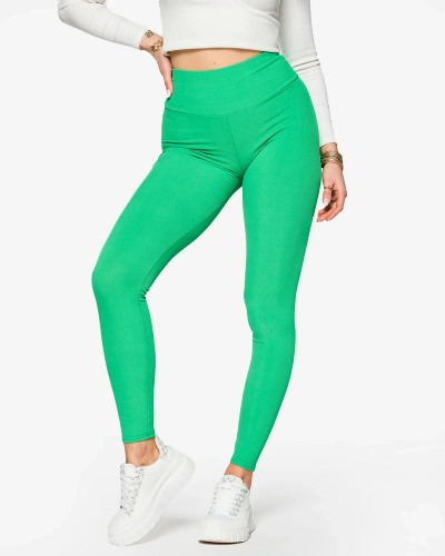 Green women's ribbed leggings- Clothing