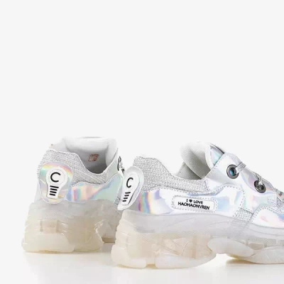 Srebrne sneakersy damskie z holograficznym wykończeniem Haohan- Obuwie