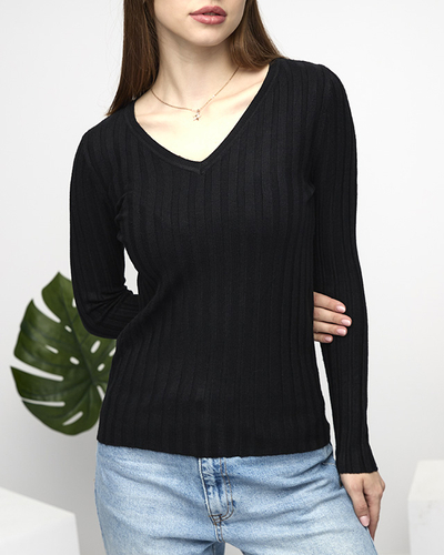 Women's Black Ribbed Sweater - Clothing