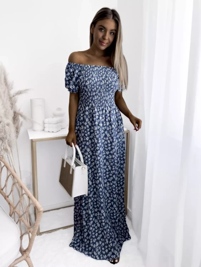 Blue women's floral pattern maxi dress - Clothing