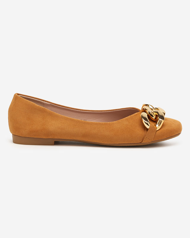 Brown women's ballerinas with Caviene ornament - Footwear