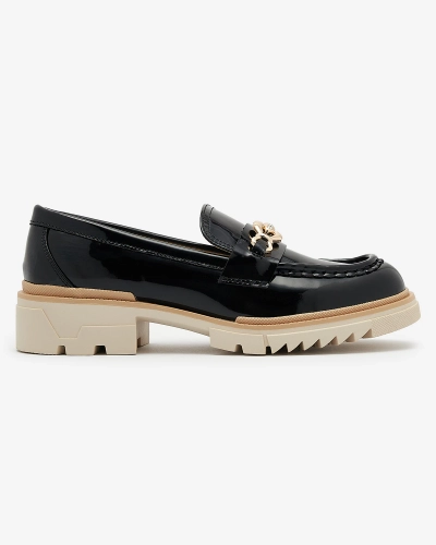 Black lacquered women's moccasins with chain Sotella - Footwear