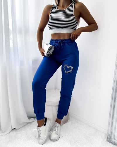 Женские синие треники с украшением из циркония - Одежда