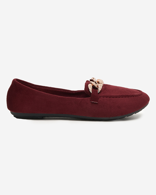 Women's burgundy eco-suede loafers with a chain Osylia - Shoes