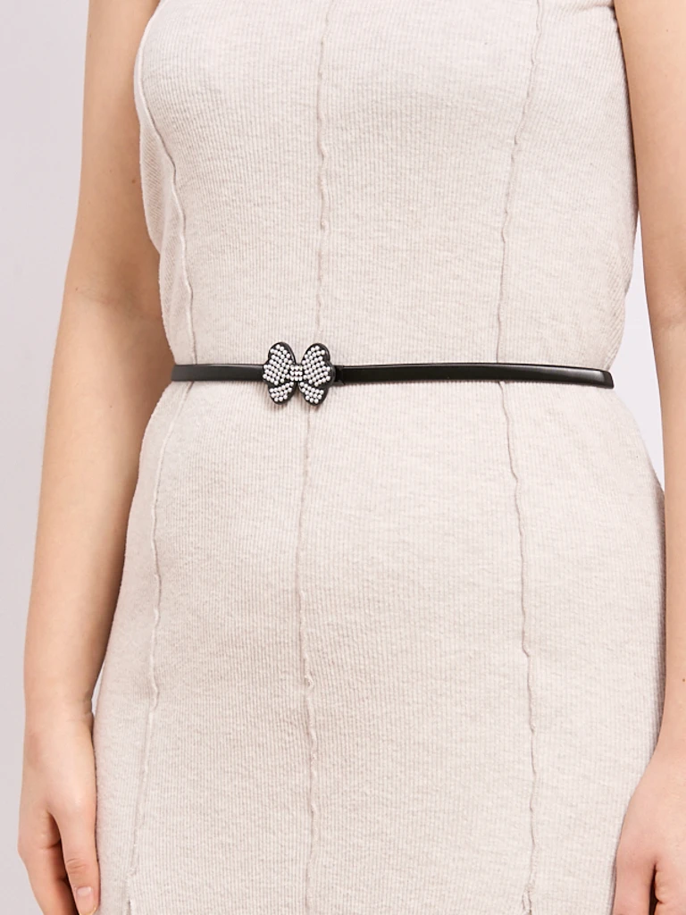 Czarny pasek damski Melina z metalow"; kokard"; w stylu latino glam