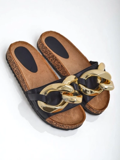 Royalfashion Black women's flip-flops with Sofig decoration