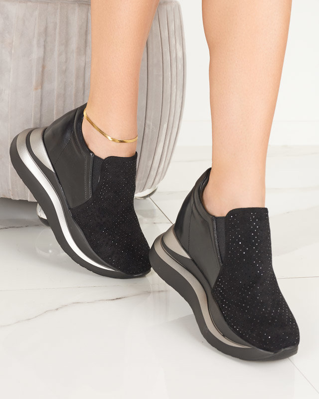 Black women's sneakers with a hidden wedge Elema - Footwear