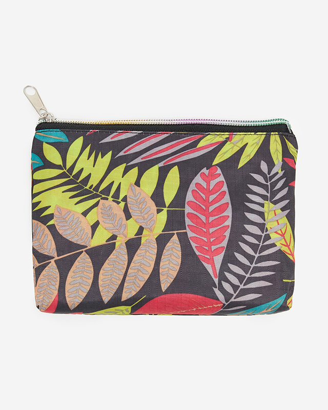 Black foldable shopping bag with a sachet and a red floral pattern - Accessories