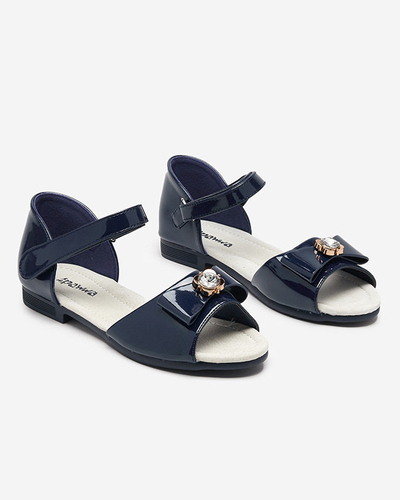OUTLET Children's navy blue sandals with a Albina bow - Footwear