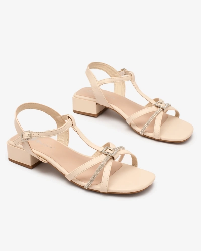 Royalfashion Women's beige low heel sandals with zirconia Luietta