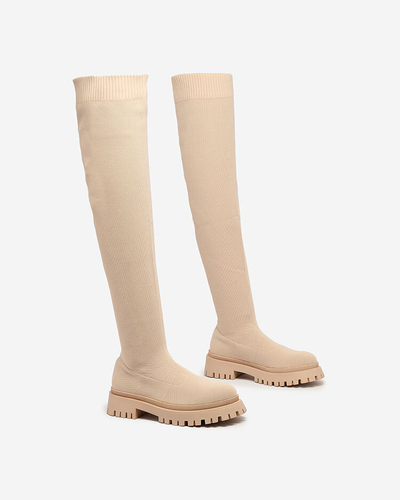 Royalfashion Beige women's slip-on over-the-knee boots Radgitas