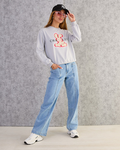 Royalfashion Sieviešu kokvilnas džemperis ar plānu apdruku