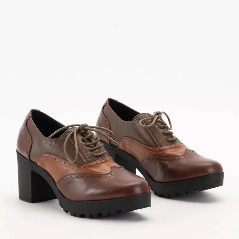 OUTLET Dark brown Tiarino women's half shoes on a post - Footwear