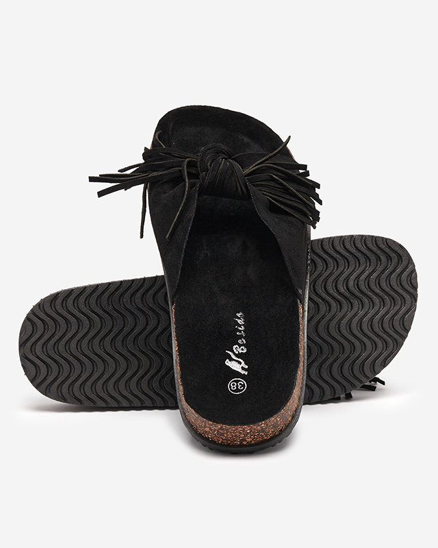 Women's flip-flops with tassels in black Guttis- Footwear