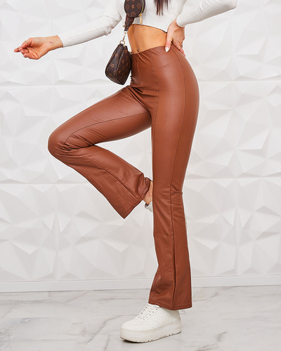 Royalfashion Коричневые женские леггинсы из экокожи a'la bells