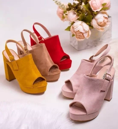 OUTLET Light pink eco-suede sandals on a higher post Tripsi-Shoes