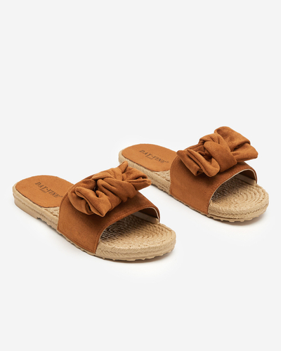 Brown women's slippers with a bow Terina - Footwear
