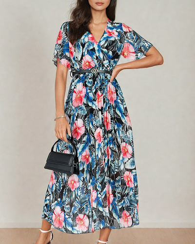 Royalfashion Women's pleated floral midi dress