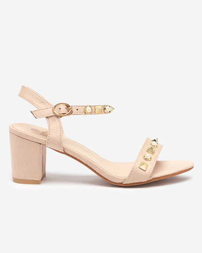 OUTLET Women's beige sandals on a pole with Rokky decorations - Footwear