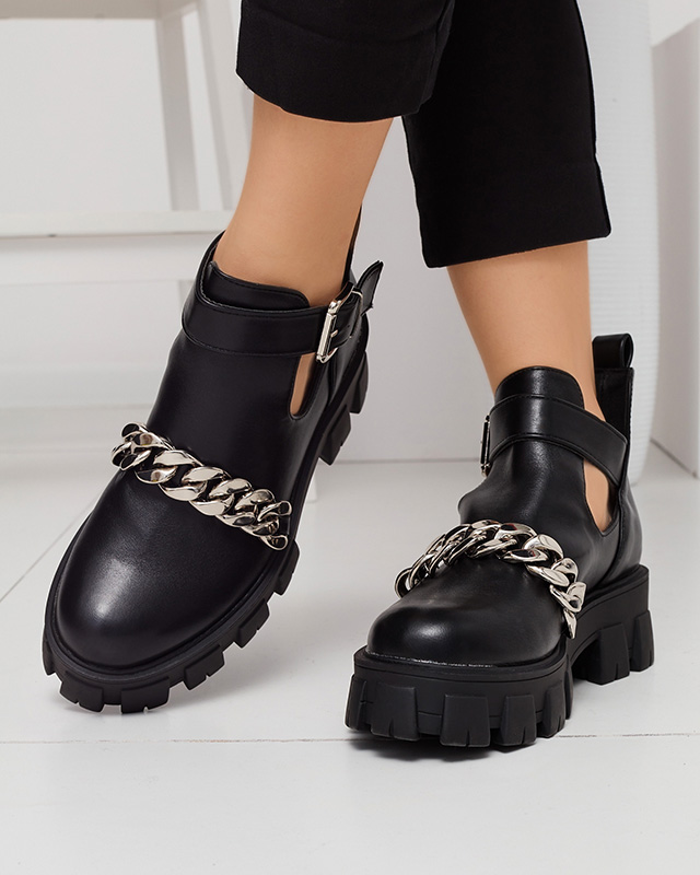 Black women's boots with a cut-out and embellishment Meveril - Footwear