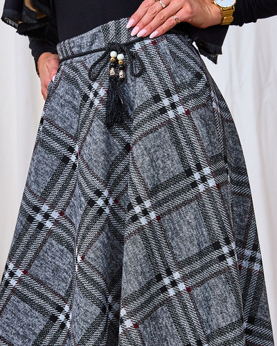 Royalfashion Women's gray and red long plaid skirt