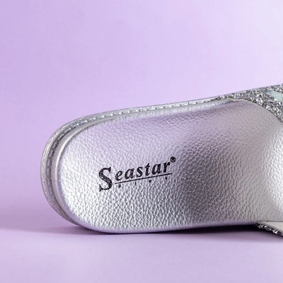 OUTLET Silver women's platform slippers with cubic zirconia Sailor - Footwear