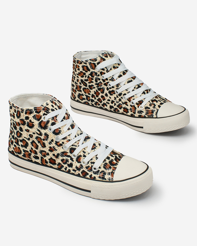 Royalfashion Beige Women's High Sneakers with Fashionable Pattern Jungle Jive