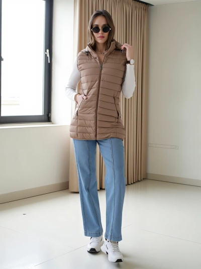 Royalfashion Sieviešu bez piedurknēm jaka ar noņemamu kapuci