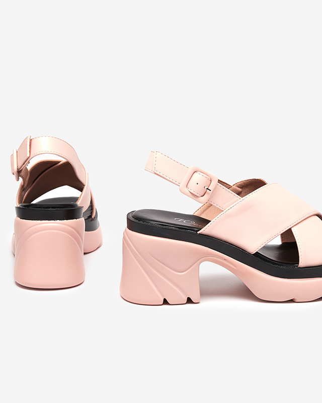 Pink women's sandals on a thick post Feine - Footwear