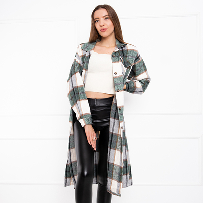 Women's green checkered long shirt - Clothing