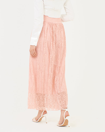 Ladies' pink lace midi skirt - Clothing