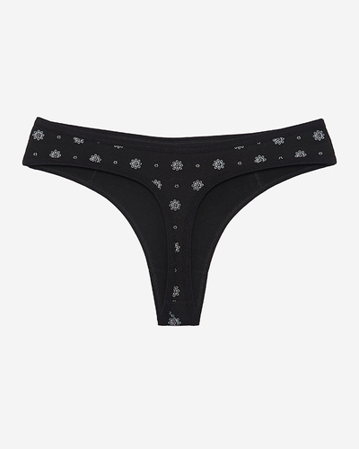 Black women's cotton thongs with flowers - Underwear