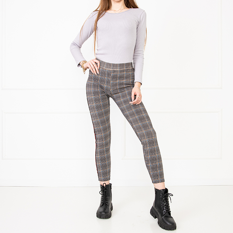 Women's black checked leggings with stripes PLUS SIZE - Clothing