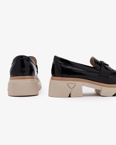 Lacquered women's black moccasins with decoration Sarix - Footwear