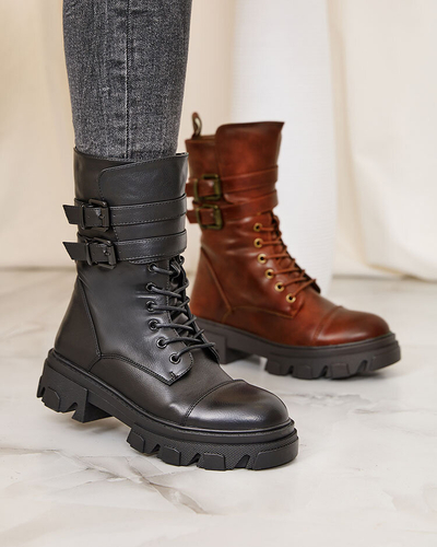 Royalfashion Eco leather women's bagger boots in black Faserti