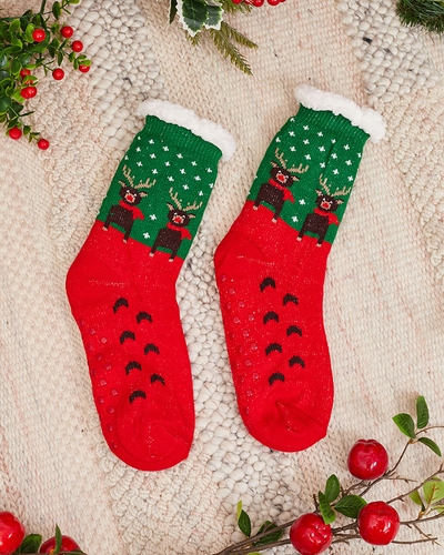 Red women's socks with Christmas pattern - Underwear