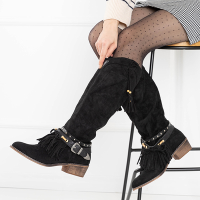 Black women's cowboy boots with Clarosai embellishments - Footwear