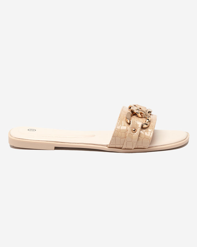 Beige women's slippers with a metal chain Meritala - Footwear