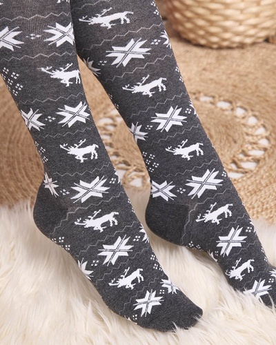 Women's dark gray long Christmas socks - Underwear