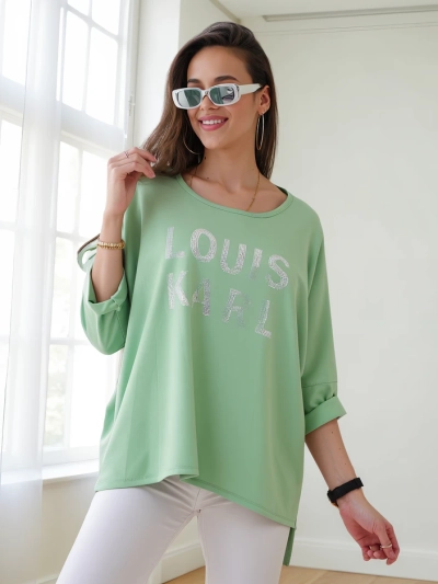 Royalfashion Women's viscose blouse with rhinestone inscriptions